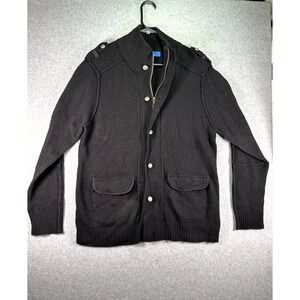 Linea Blu Cardigan Women's Medium Black Knit Lambswool Full Zip Mock Neck Winter